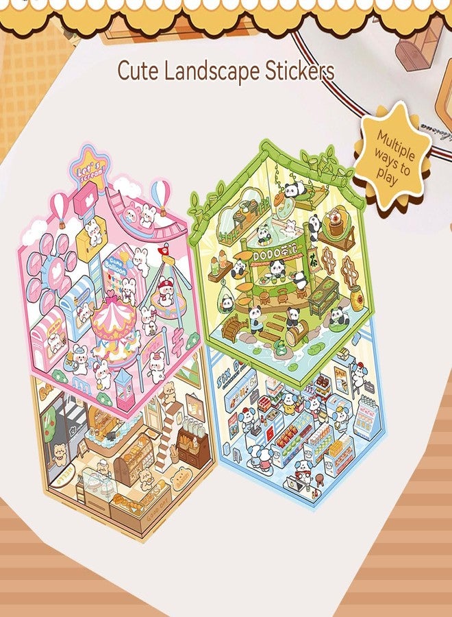 Aeenioy 4 Sets with 3D Stickers for Kids, Cute Kawaii Sticker Set, DIY 3D House and Animals Stickers, Sticker for Kids Activity, Aesthetic Wall Sticker,Tweezer, Green, Pink, Blue, Yellow - Image 3
